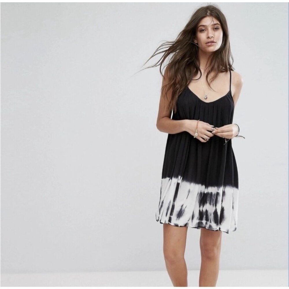 Billabong Womens Black & Lavender Tie-Dye Flowy Mini Dress Large